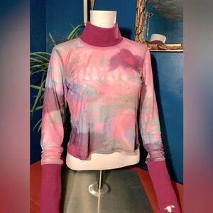 NWT Generation Kiss Sheer Collage Print Mock Turtleneck Sz XL